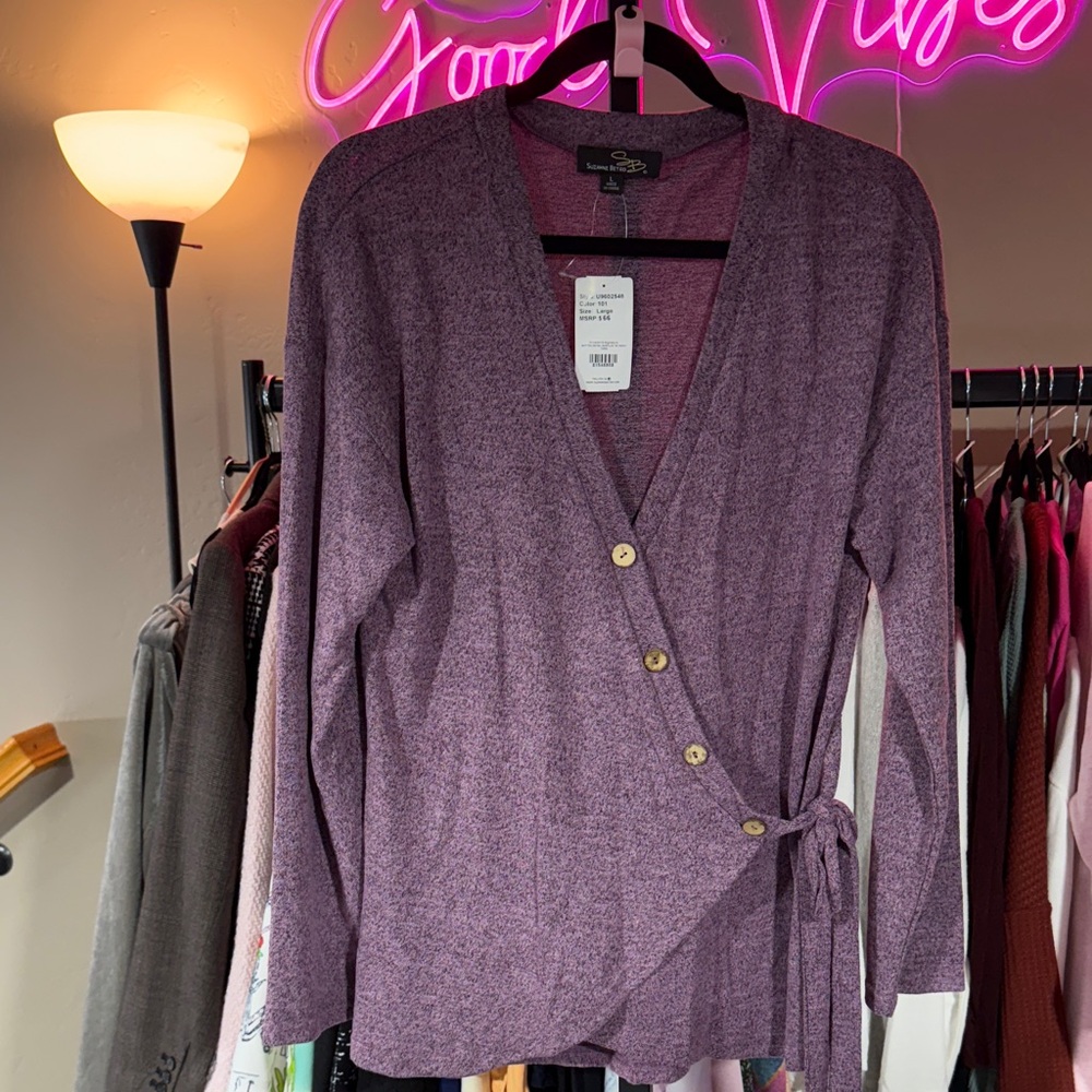 Suzanne Betro Heathered Purple Wrap Cardigan